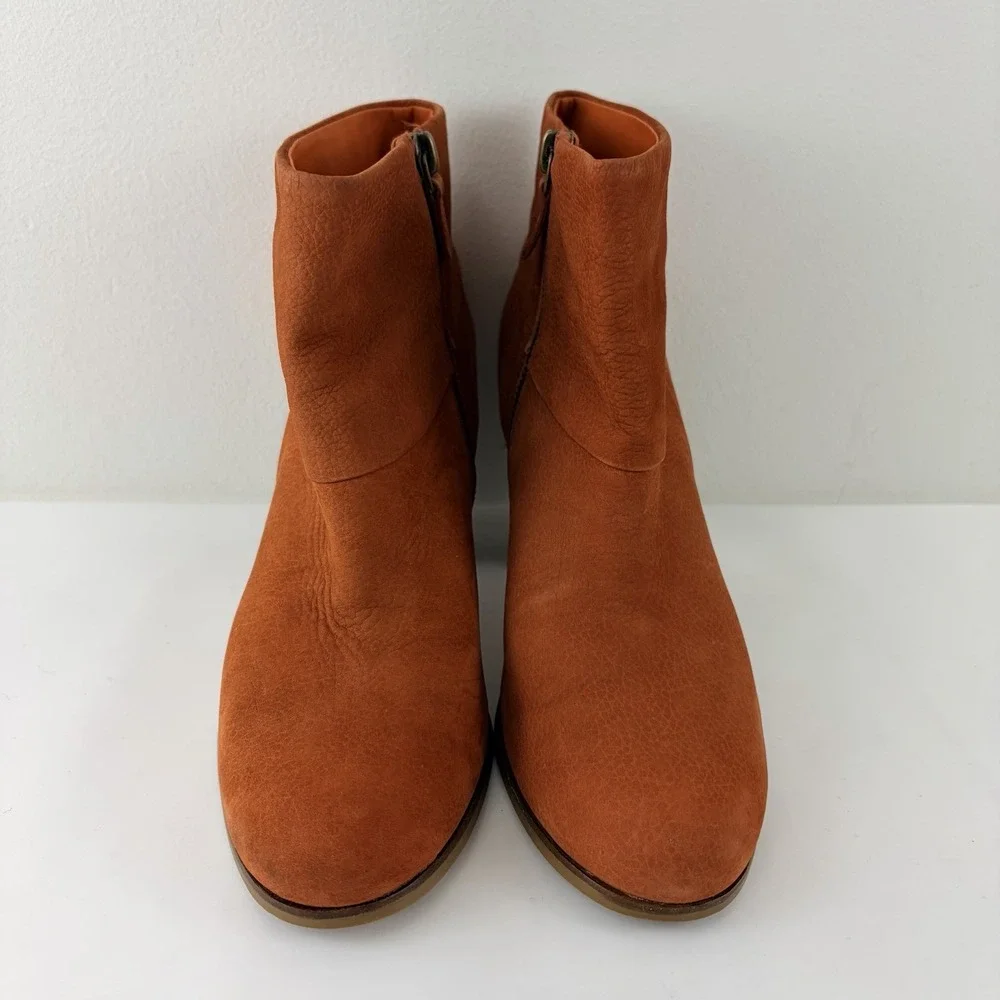 Cole Haan Women's Orange Suede Ankle Boots Block Heel Size‎ 8B Modern Classic